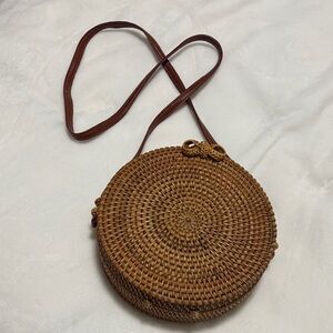 Brown Woven Round Crossbody Bag